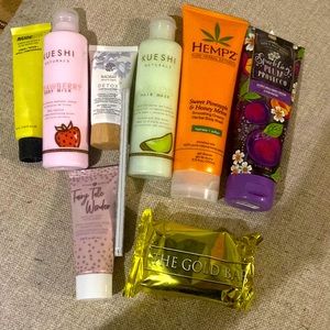 never been used , there is lotions , hair mask , body milk , face mask !